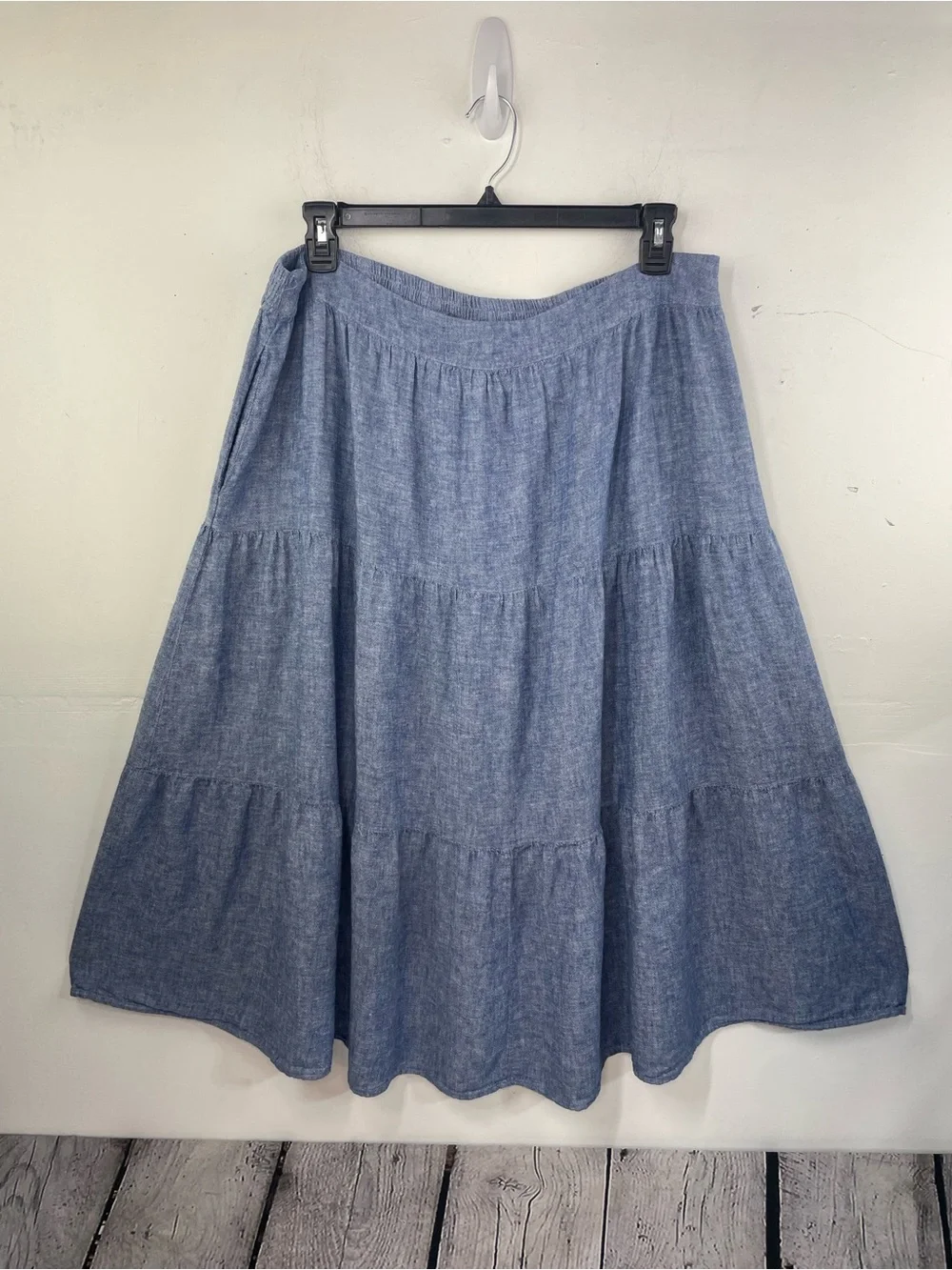 Matty M Blue Chambray Tiered A-Line Midi Skirt size XXL
